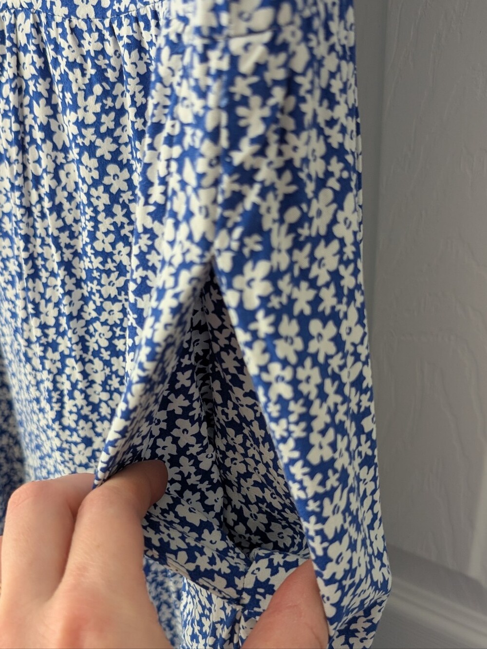 J. Crew Blue White Ditsy Floral Tiered Maxi Dress Short Sleeves, size M Cottage - Picture 8 of 12